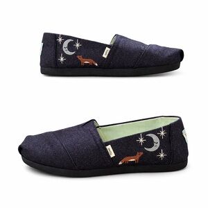 TOMS Glitter Fox & Moon Slip-On Flats – Women’s 6 – Celestial Night Shoes